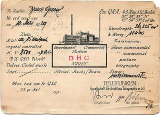 Vintage Ham Radio Qsl Cards Broadcast Radio 1929 Dhc Berlin Germany