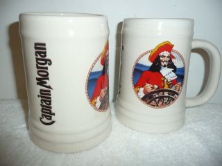 2 Vintage Captain Morgan Spiced Rum Ceramic Mug Stein 12 Oz With Logo