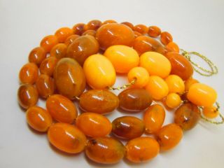 Vtg Old Art Deco Faux Amber Prayer Bead Graduated Olive Bead Necklace 90 Grams