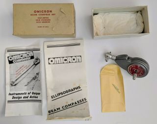 Vintage Omicron Beam Compass Set Ellipsograph Model 13 Rare Htf