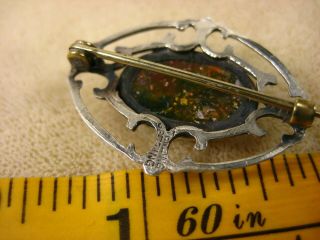 Vintage Art Nouveau Sterling Silver Filigree Faux Fire Opal Cabochon Pin Brooch 3