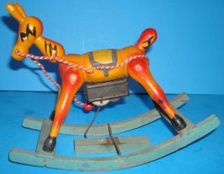 Vintage Japan Wooden Wind Up Toy Rocking Horse Miniature 2