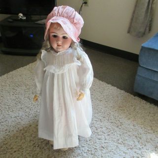 Antique White Doll Dress With Tucks & Bertha Collar & Lace