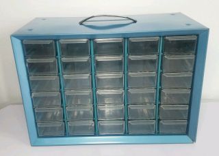 Vintage Blue Metal Akro Mils 30 Drawer Storage Cabinet Hardware Tool Organizer