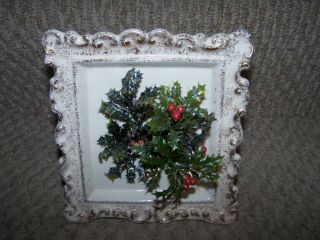 Vintage Norcrest Christmas Ceramic Frame /wallpocket W/plastic Holly E311
