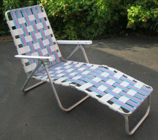 Vintage Folding Adjustable Chaise Lounge,  Aluminum W/plastic Webbing Lawn Chair