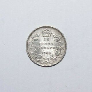 1903,  10 Cents Canada Silver Low 1.  3 Mm Very High Value Vintage Coin