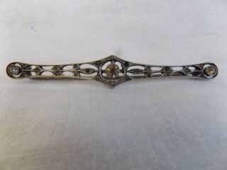 Antique Art Deco Filigree Clear Stones Sterling Silver Bar Pin Brooch