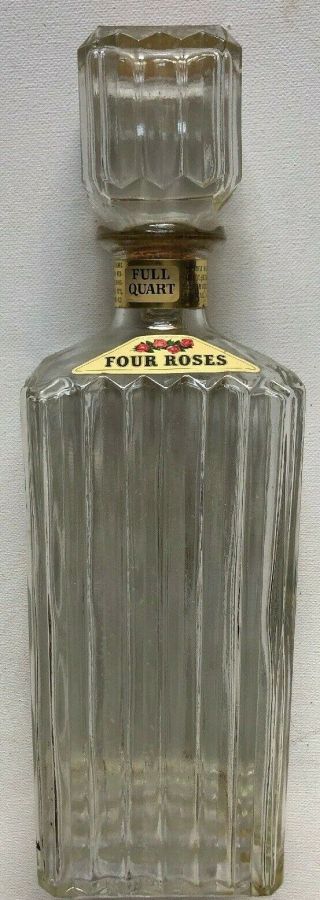 Four Roses Whiskey Olympian Decanter Vintage 1950s Or 60s Pressed Glass Bottle