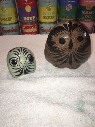 (2) Vintage Tonala Mexican Pottery Owls - 1 Signed,  1 Unsigned