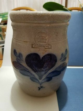 Rowe Pottery Stoneware Crock Jar Vintage Heart & Leaf Design 1988