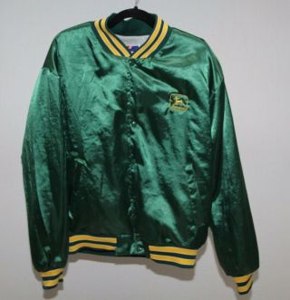 John Deere Vintage Swingster Satin Jacket Button Men Size Xl Green Euc