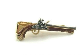 Vintage Anson Gold Tone Enamel Black Powder Rifle Gun Tie Clip Clasp