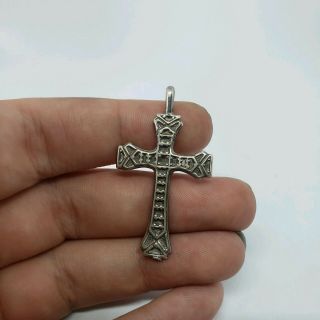 Vintage Sterling Silver 925 Textured Elegant Christian Cross Crucifix Pendant