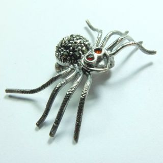 Fun Vintage Silver & Marcasite Spider Brooch Insect/bug Brooch Marked 925