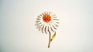 Vintage Signed " Art " Gold Tone Enamel Flower Pin Brooch 3 "