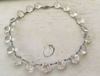 Vintage Antique Art Deco Sterling Crystal Paste Bezel Set Open Back Necklace