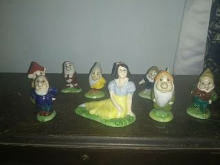Vintage Walt Disney Snow White And The Seven Dwarfs Porcelain Figurines Set