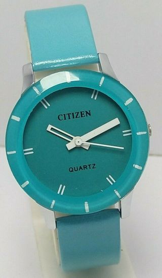 Rare Vintage Citizen Quartz Blue Dial Wrist Watch Women 