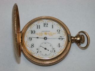 Waltham 6 Size Ygf Hunting Pocket Watch With Fancy Dial.  191g