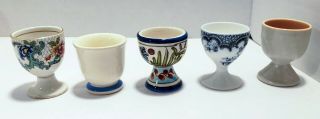 5 Vintage Egg Cups Hand Painted,  Poole,  Denmark Lone