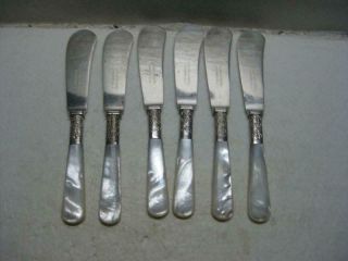 Vintage 6 " Set Of 6 Antique Mother Of Pearl Handle Butter Knives