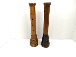 Vintage Wooden Textile Bobbins Set Of 2 Wood Spool Spindle Industrial