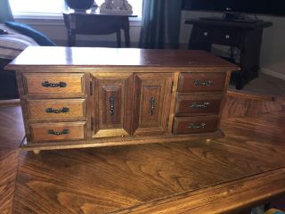 Vintage Solid Wood Jewelry Box With Sliding Drawers.