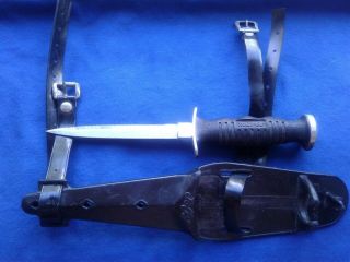 Vintage Mares Jolly Stainless Steel Scuba Diving Knife,  Sheath,  Leg Straps