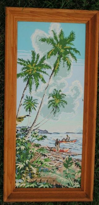 Vintage Pbn Paint By Number South Pacific Tropical Caribbean Canoe Native Men