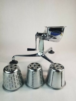 Vintage Saladmaster Food Processor Slicer Shredder W/ 3 Cones