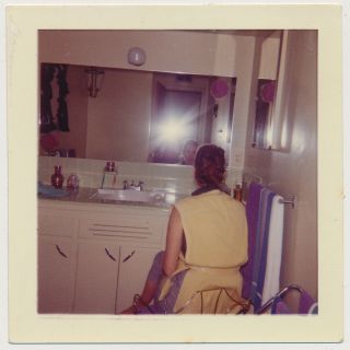 Woman Back At Camera Flash In Mirror Vtg Abstract Color Photo Light Reflection