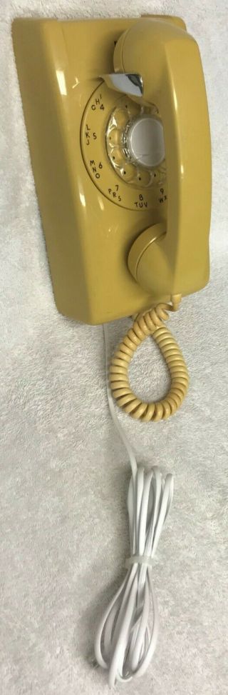 Vintage 1960s Itt Model 554 Series (6 - 69) Yellow Rotary Dial Wall Mount Phone