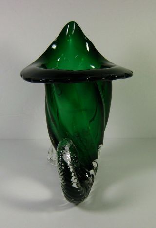 Vintage Green Art Glass Cornucopia Horn of Plenty Vase 2