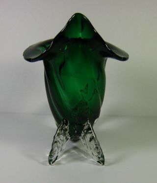 Vintage Green Art Glass Cornucopia Horn of Plenty Vase 4