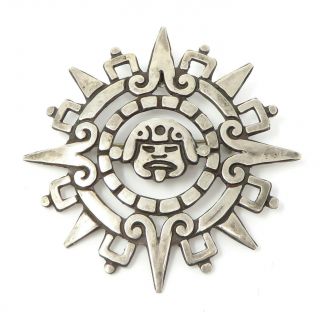 Nyjewel Vintage 925 Sterling Silver Aztec Mayan Brooch Pin Pendant 11.  9 Gram
