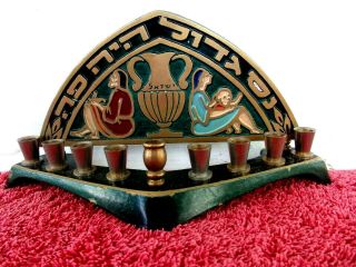 Vintage Solid Brass Dayagi Jewish Art Menorah Made In Israel