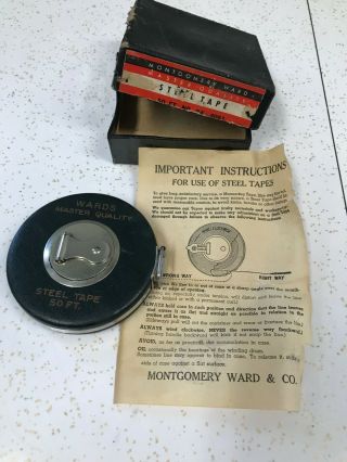 Vintage Montgomery Ward Master Quality Steel Tape Measure 50’ No.  84 - 4061 W/box