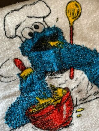 Vintage 1970s Muppets Sesame Street Cookie Monster White Hand Towel