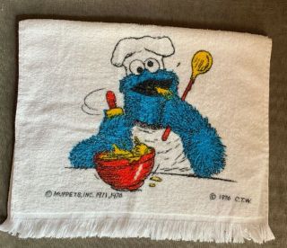 Vintage 1970s Muppets Sesame Street Cookie Monster White Hand Towel 2