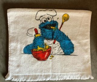 Vintage 1970s Muppets Sesame Street Cookie Monster White Hand Towel 3