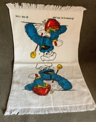 Vintage 1970s Muppets Sesame Street Cookie Monster White Hand Towel 4