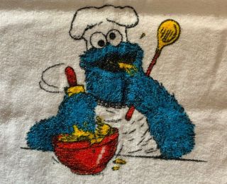 Vintage 1970s Muppets Sesame Street Cookie Monster White Hand Towel 5