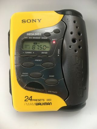 Sony Sports Walkman Am/fm Radio Cassette Wm - Fs473 - Vintage - Yellow