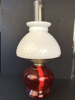 Vintage 1910s - 30s Crystal Glass Kerosene Oil Lamp With White Milk Glass Shade