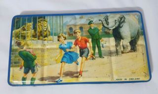Vintage Tin Litho Day At The Zoo Watercolor Paint Box Made In England
