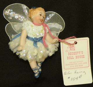 Vtg Bisque Porcelain Miniature 3 " Gigi Fairy Doll Jointed W/ Wings & Store Tag