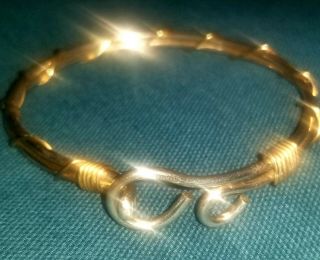 Vintage Modernist Sterling Silver And Brass Wire Bangle - Stamped Sterling Silver