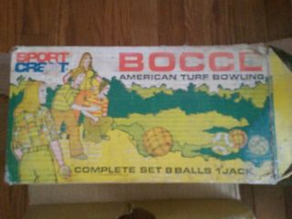 Vintage Sportcraft 8 Pc.  Bocce Ball Set W/ Etched Patterns & Box Italy