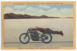 1950 Bonneville Salt Flats,  Utah - Motorcycle Speed Record - Vintage Postcard